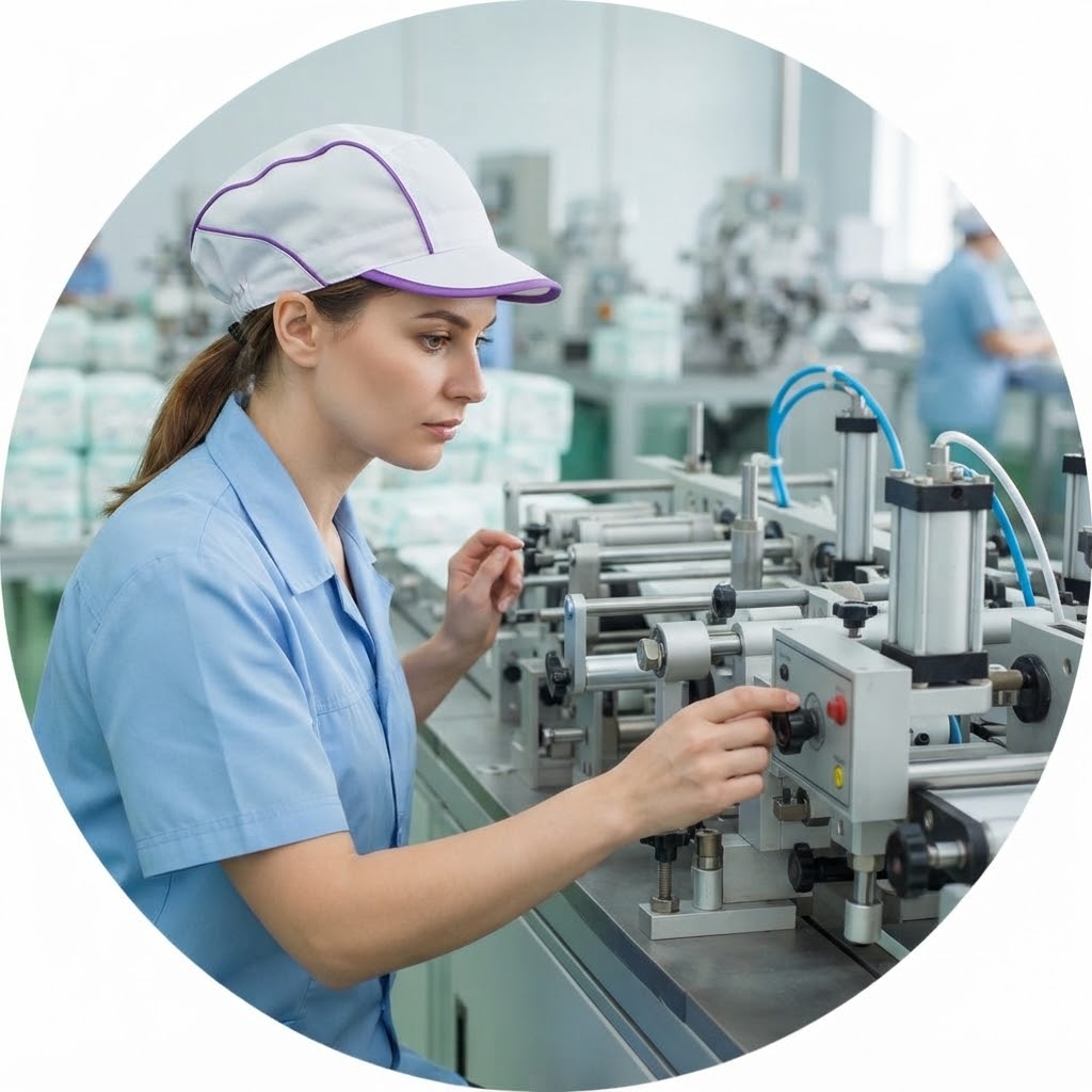 Technician operating production line